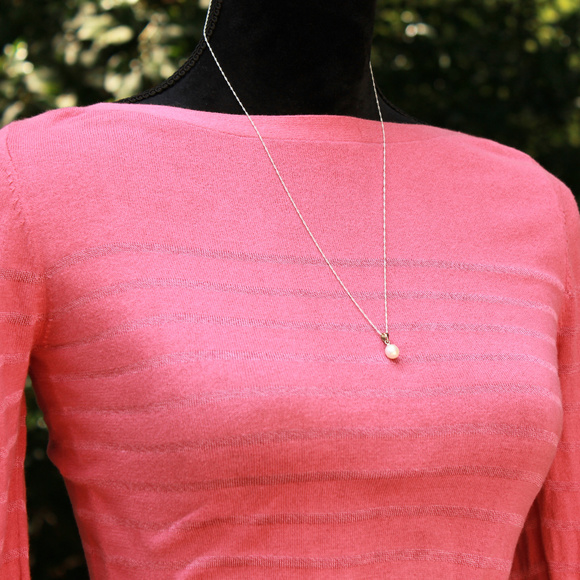 LOFT Springstripe Lightweight Coral Rose Sweater - Picture 3 of 8